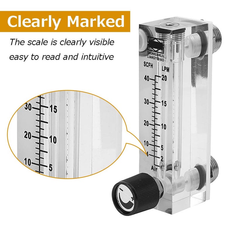 Wisoqu Gas Flowmeter, LZM-6T 2-20LPM/4-40SCFH Pipe Gas Meter with Adjustable Control Valve, Female 1/4" T Thread Interface Panel Mount Type Flowmeter for Oxygen Air Gas - Image 3